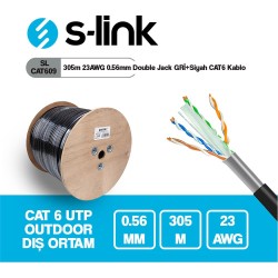 S-link SL-CAT609 305m 23AWG 0.56mm CCA Double Jack GRİ+Siyah 