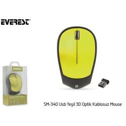 Everest SM-340 Usb Yeşil 3D Optik Kablosuz Mouse 