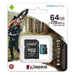 Kingston SDCG3-64GB 64GB microSDXC Canvas Go Plus 170R A2 U3 V30 Card + ADP Hafıza Kartı 