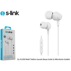 S-link SL-KU160 Mobil Telefon Uyumlu Beyaz Kulak İçi Mikrofonlu Kulaklık