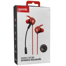 Asonic AS-XGK100 Splitter Hediyeli 3.5mm Gaming Kırmızı Kulak İçi Mikrofonlu Kulaklık
