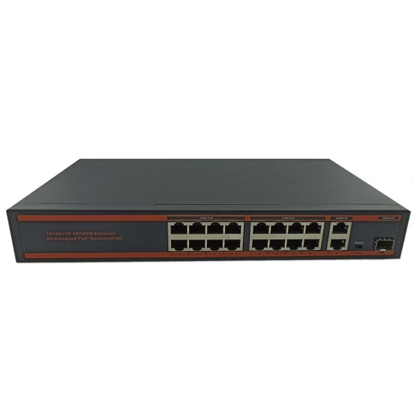 Nova NVC-HC1016FPGL 16 Port Poe+ 10-100 Mbps 2 Port 10-100-1000 Mbps Uplink Switch 165W