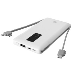 S-link IP-T100C 10000mAh Lightning+Micro+Type C Kablolu Powerbank Beyaz LCDli 